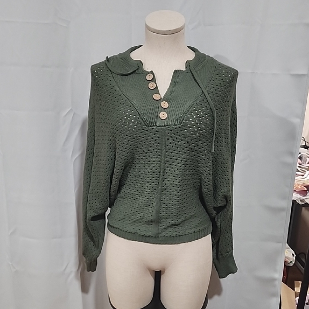 Green Knit Sweater with Button Detail